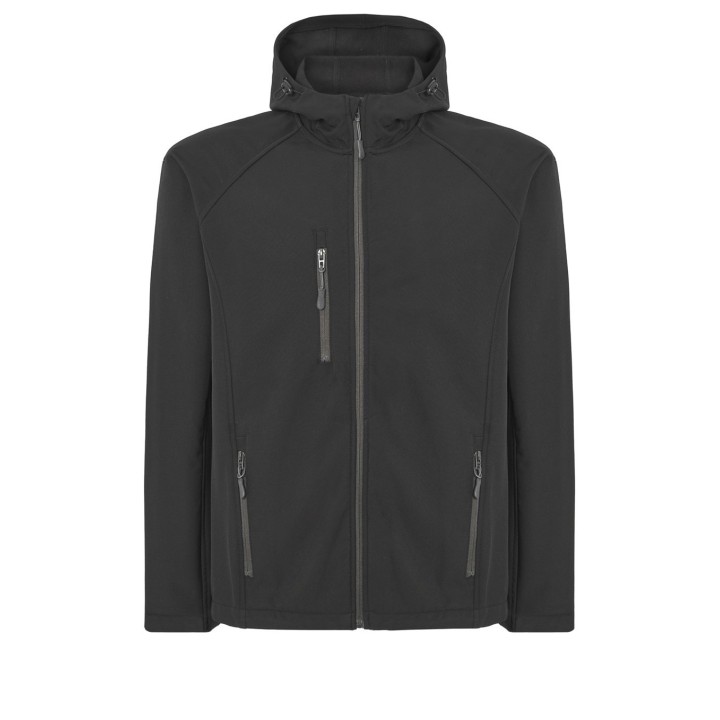 KURTKA Z KAPTUREM  Black SOFTSHELL HOOD JACKET