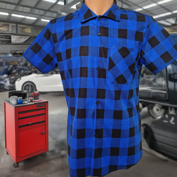 Koszula flanelowa krótki rękaw niebiesko czarna Standard