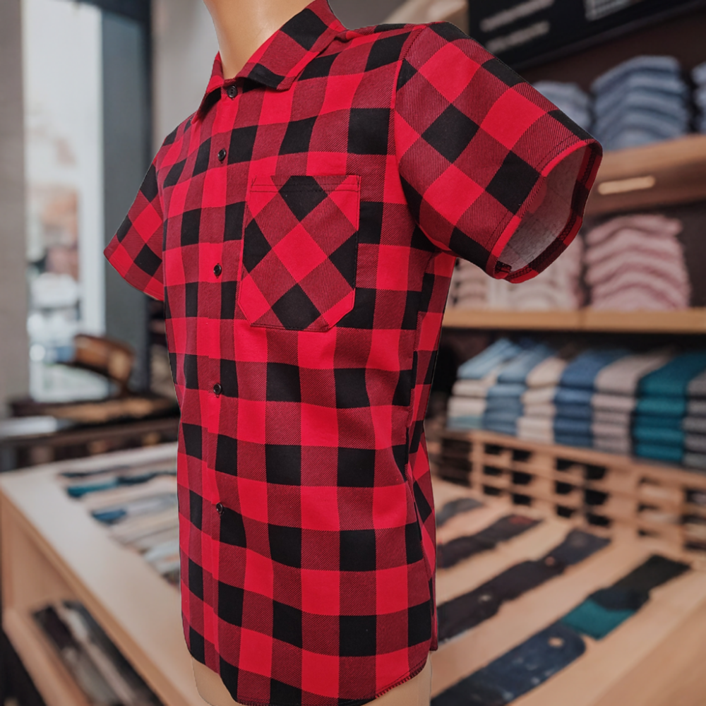 Koszula krótki rękaw czerwono czarna Standard