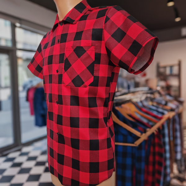 Koszula krótki rękaw czerwono czarna Standard