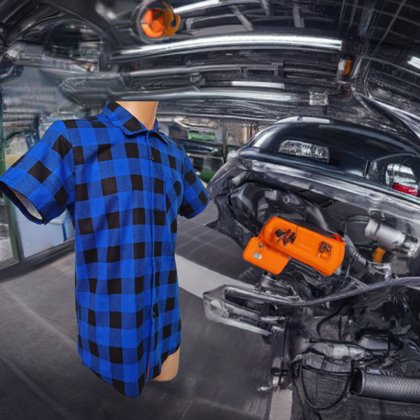 Koszula flanelowa krótki rękaw niebiesko czarna Standard