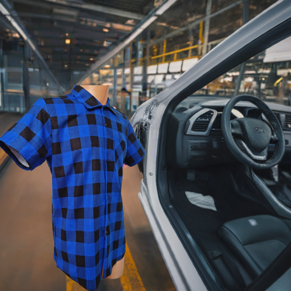 Koszula flanelowa krótki rękaw niebiesko czarna Standard