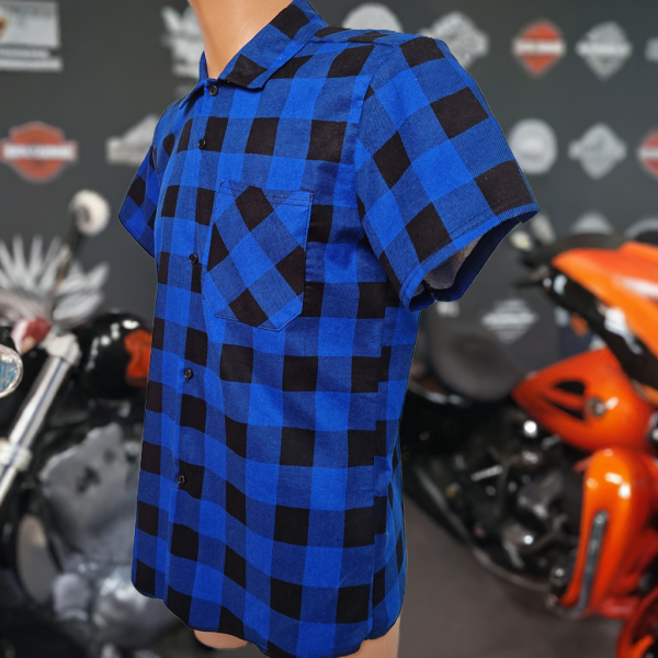 Koszula flanelowa krótki rękaw niebiesko czarna Standard