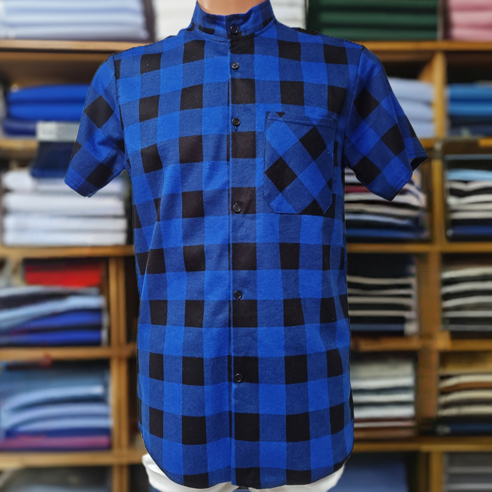 Koszula krótki rękaw flanelowa  niebieska B-27