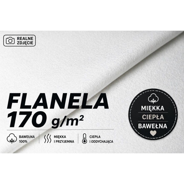 Flanela biała bawełna