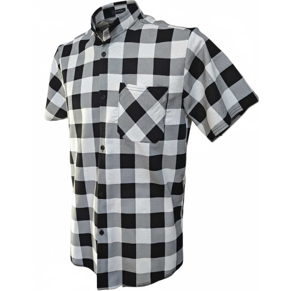 Koszula bawełniana krótki rękaw biało czarna B-27