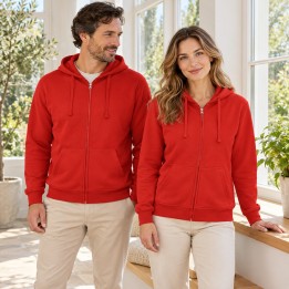 Bluza z kapturem zapinana na suwak czerwona, 60% bawełna, 40%