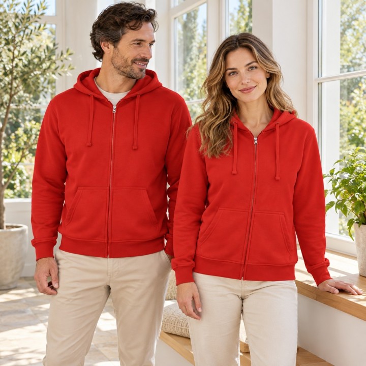 Bluza z kapturem zapinana na suwak czerwona, 60% bawełna, 40%