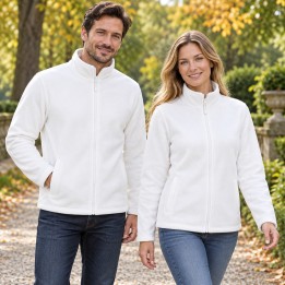 Bluza polarowa biała 300 g/m² z zamkiem i kieszeniami