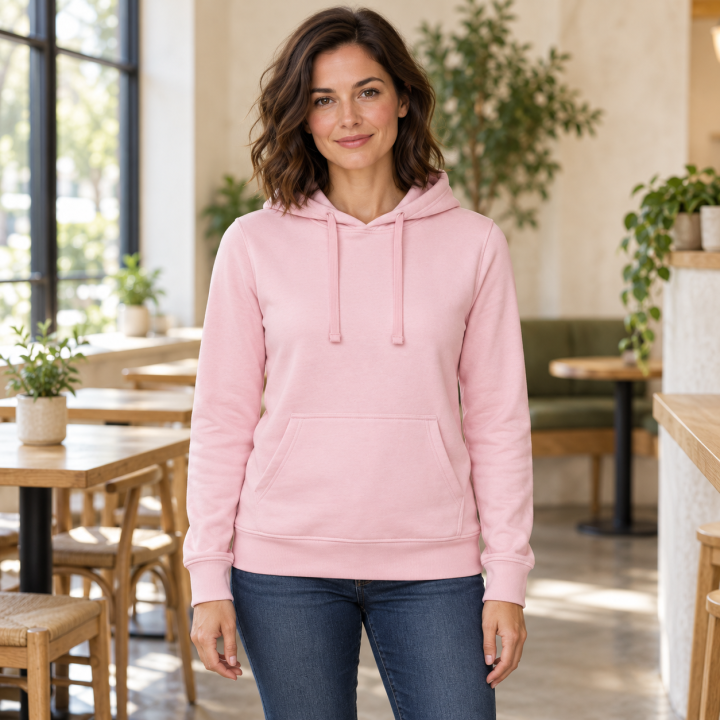 Bluza damska z kapturem i kieszenią kangurka Pink, z poliestru z