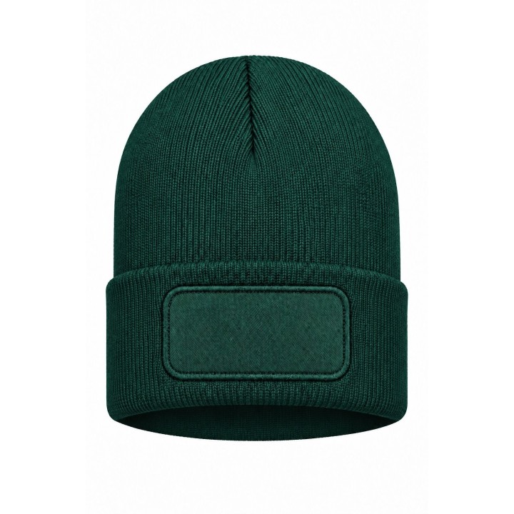 Czapka zimowa Logo- Bottle Green z bawełnianą naszywką do