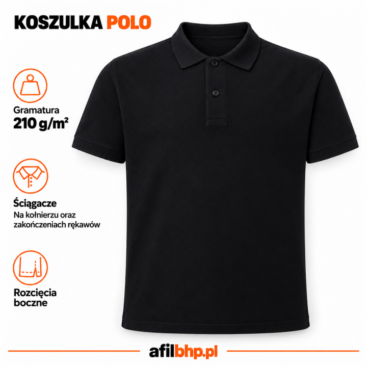 Koszulka Polo 210 czarna męska z bawełny typu pique 210 g/m²