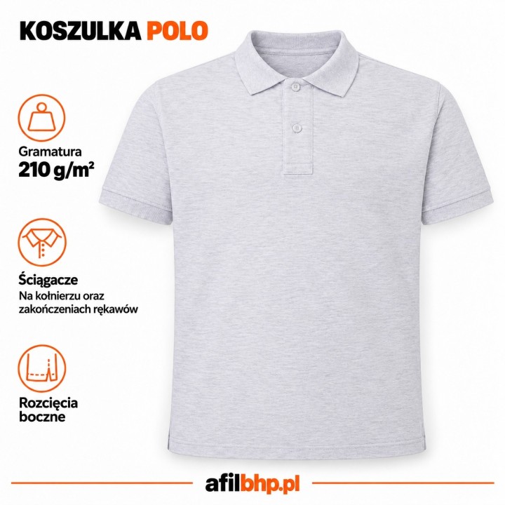 Koszulka Polo 210 g/m² jasno szara z bawełny pique