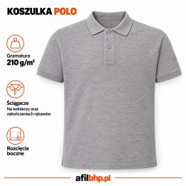 Koszulka Polo 210-Szara z bawełny czesankowej - dzianina pique