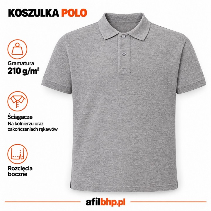 Koszulka Polo 210-Szara z bawełny czesankowej - dzianina pique