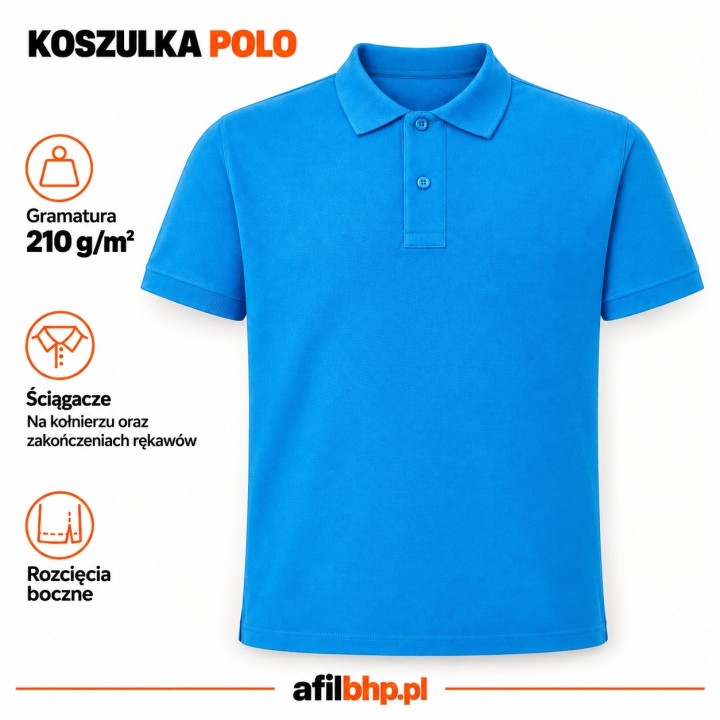 Koszulka Polo 210-Azzure z bawełnianej dzianiny pique 210 g/m²