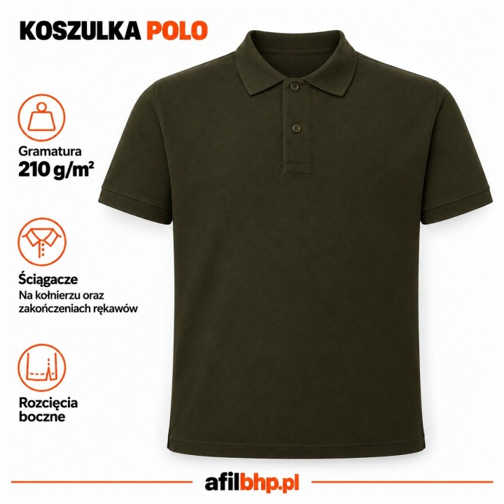 Koszulka Polo 210-Oliwkowa ciemna 100% bawełna stabilizowana 210 g/m²
