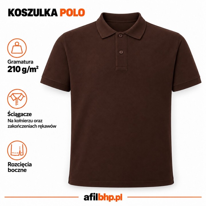 Koszulka Polo 210-Czekoladowy z bawełny czesankowej 210 g/m²