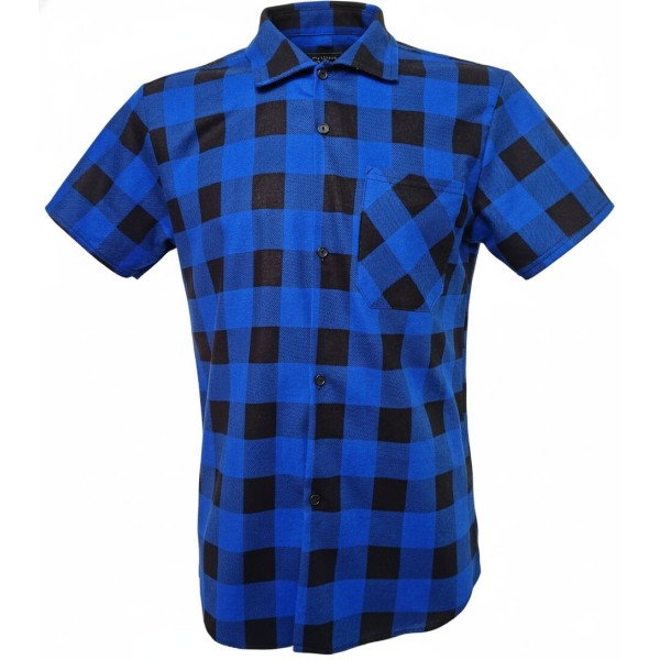 Koszula flanelowa krótki rękaw niebiesko czarna Standard