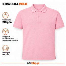 Koszulka Polo 210 Pastelowo różowa z bawełny czesankowej
