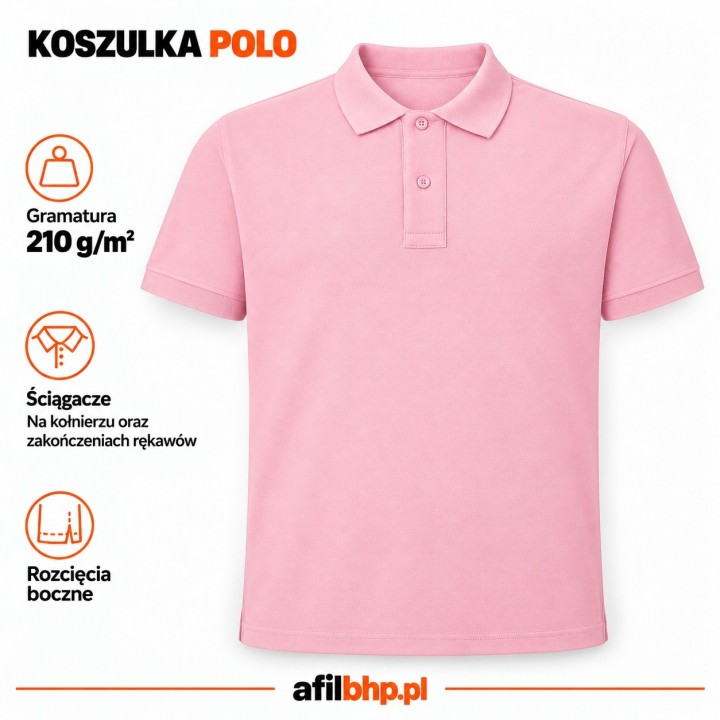 Koszulka Polo 210 Pastelowo różowa z bawełny czesankowej
