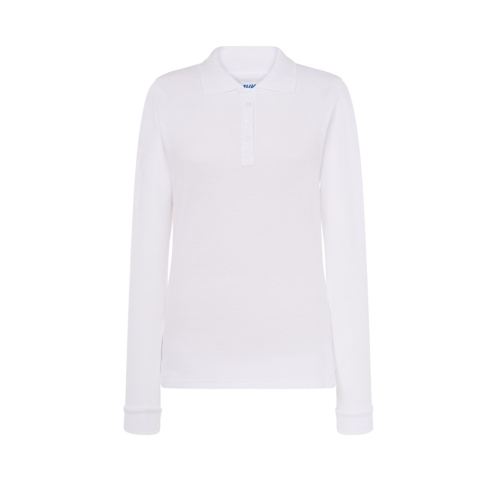 Polo damska biała  z długimi rękawami POPL 200 LS WH
