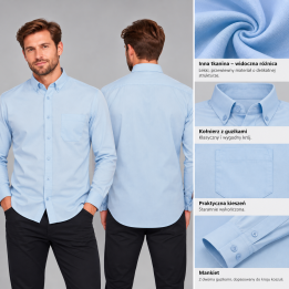Koszula SHA POP SK – męska, poplin, długi rękaw, Sky Blue