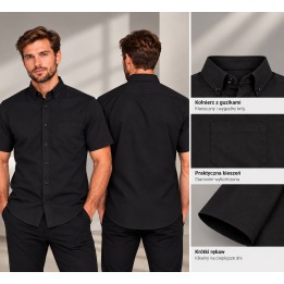 Koszula męska z krótkim rękawem SHA POPSS BK Black poplin