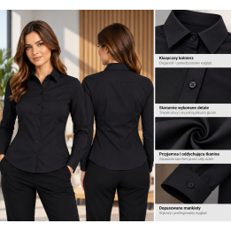 Damska koszula SHL POP BK Black z poplinu z długim rękawem