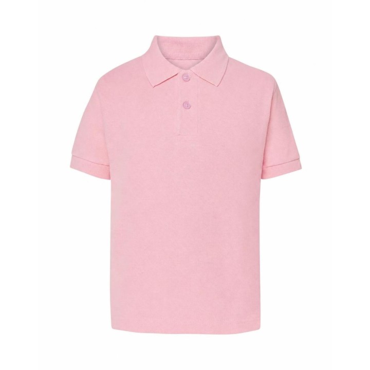 Koszulka Polo dziecięca z krótkim rękawem - różowa, piqué, 210 g/m²
