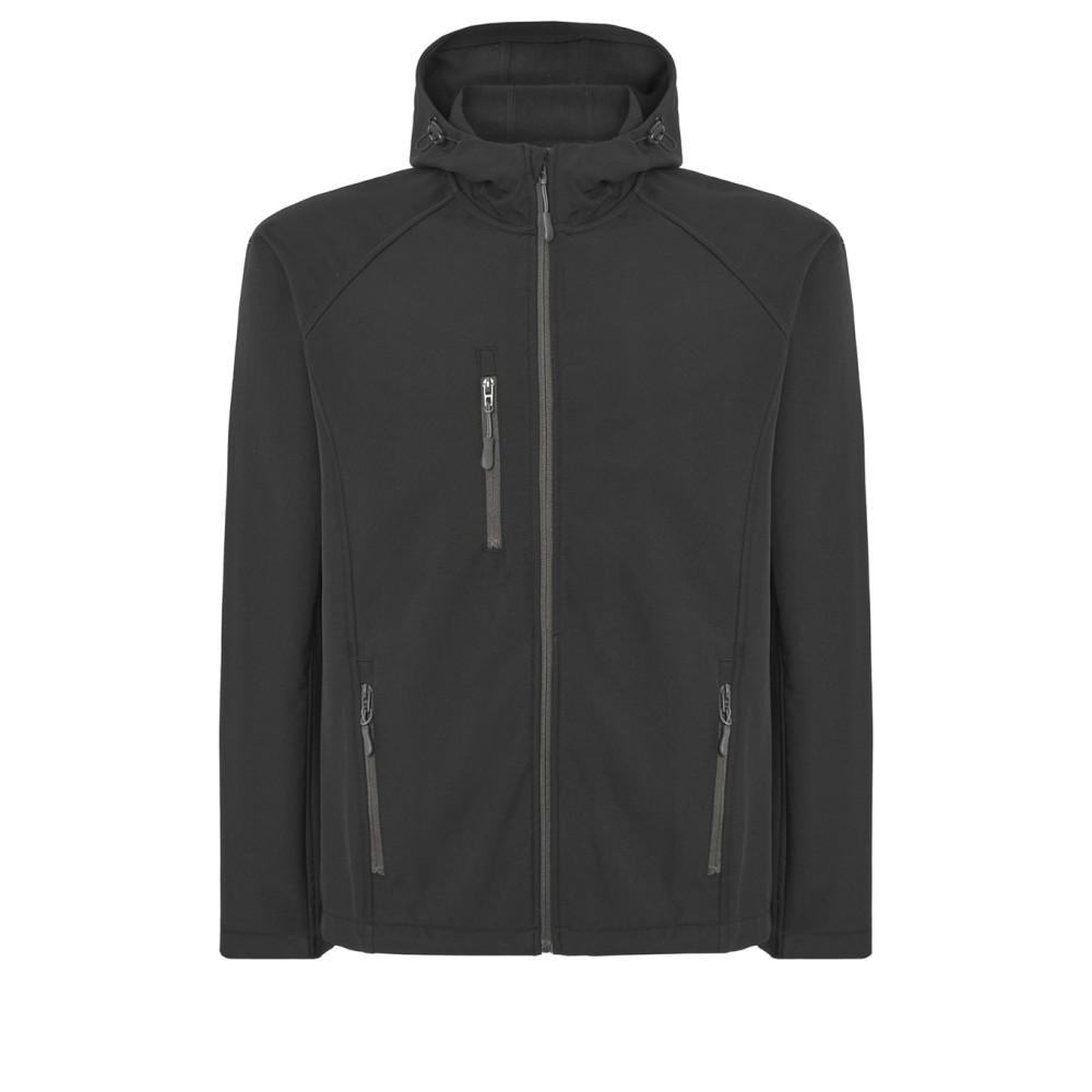 KURTKA Z KAPTUREM  Black SOFTSHELL HOOD JACKET