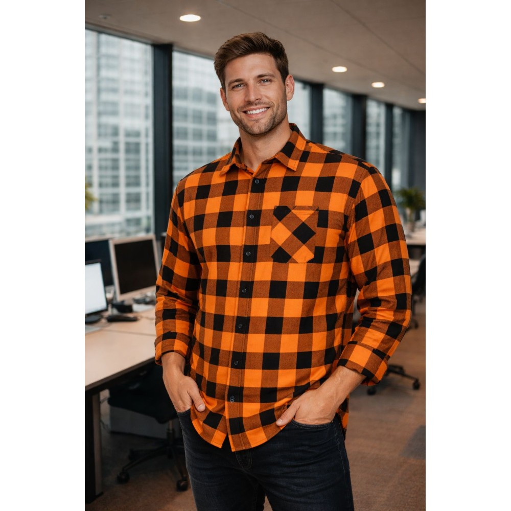 Koszula pomarańczowo-czarna flanelowa 170 gr/m2