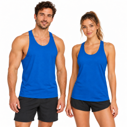 Koszulka boxerka unisex niebieska 100% bawełna, lekkie wycięte plecy
