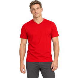 Koszulka męska V-neck 160 g/m² czerwona z czesanej bawełny