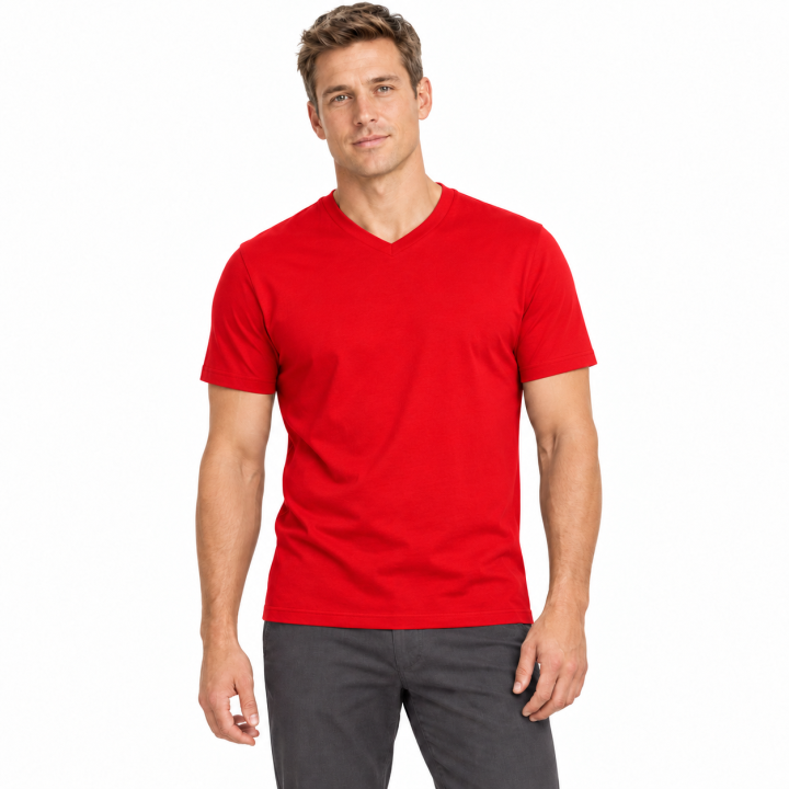 Koszulka męska V-neck 160 g/m² czerwona z czesanej bawełny