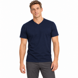 Koszulka męska V-neck 160 g/m² granatowa z bawełny czesanej