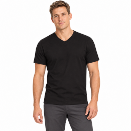 Koszulka męska V-neck 160 g/m² czarna z czesanej bawełny