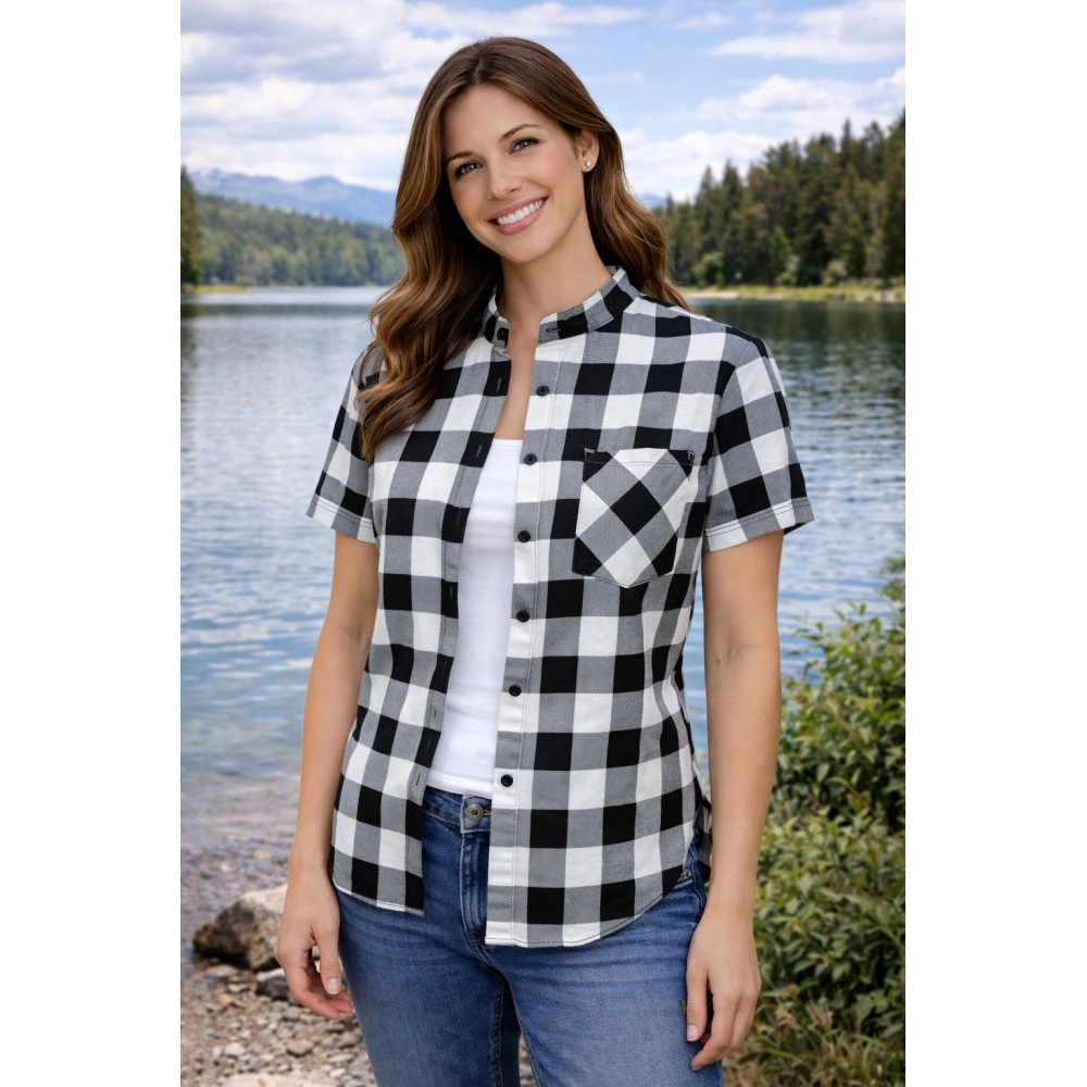 Koszula bawełniana krótki rękaw biało czarna B-27