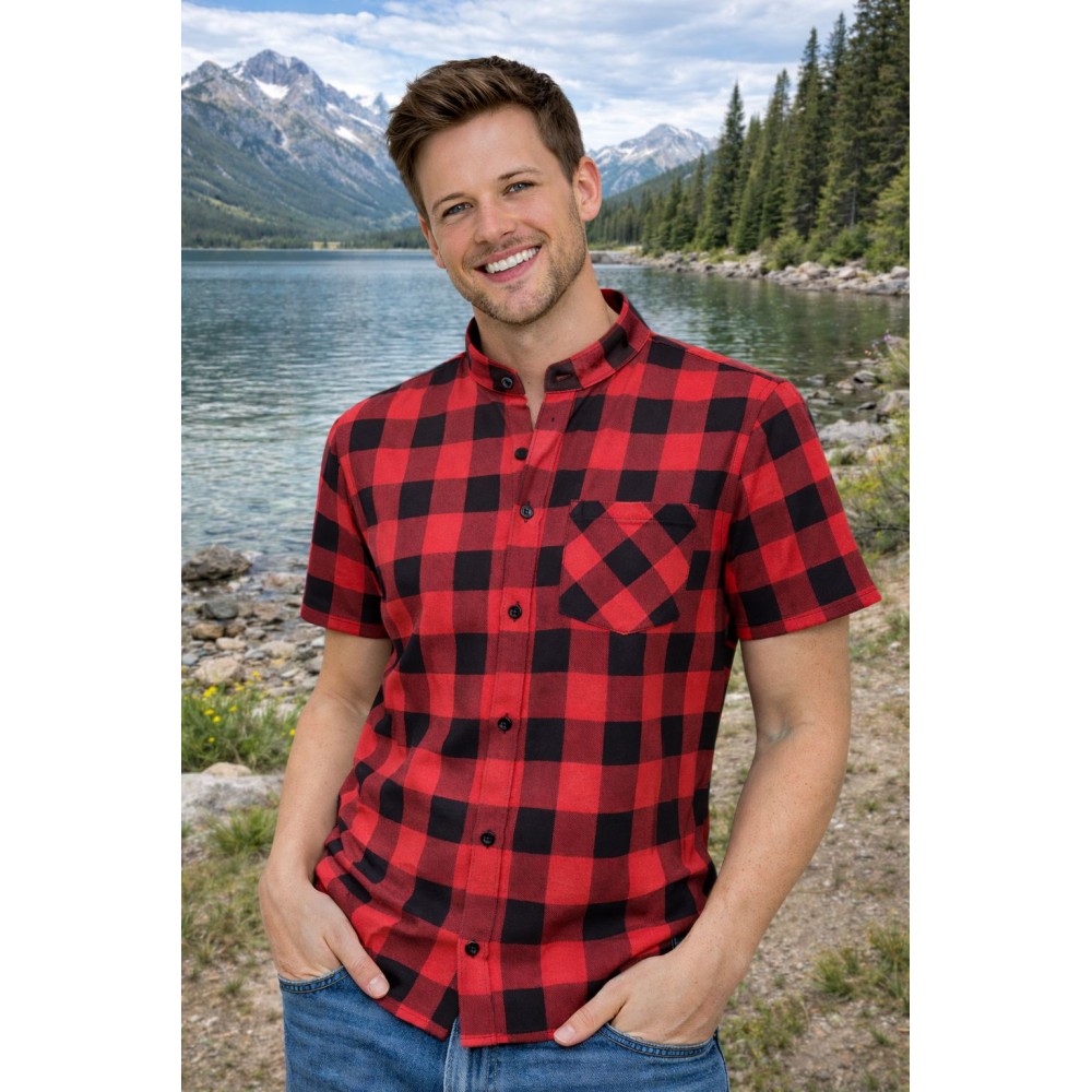 Koszula krótki rękaw flanelowa czerwona B-27