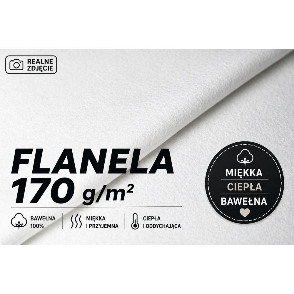 Flanela biała bawełna