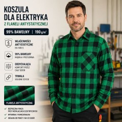 Koszula flanelowa dla elektryka zielona