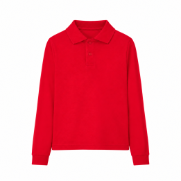 Polo dziecięce z długim rękawem czerwone 100% bawełna 210 g/m²