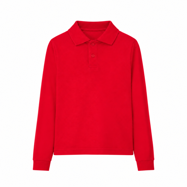 Polo dziecięce z długim rękawem czerwone 100% bawełna 210 g/m²