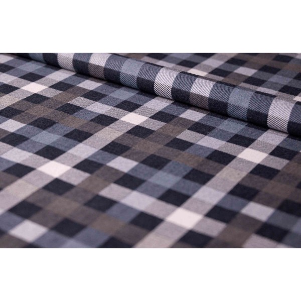Flanela szaro-czarno-biała 170 g/m² – kratka, bawełna 100%
