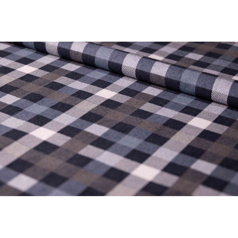 Flanela szaro-czarno-biała 170 g/m² – kratka, bawełna 100%