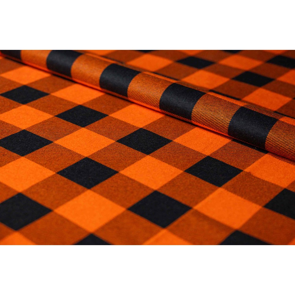 Flanela pomarańczowo-czarna 170 g/m² – szkocka krata, bawełna 100%