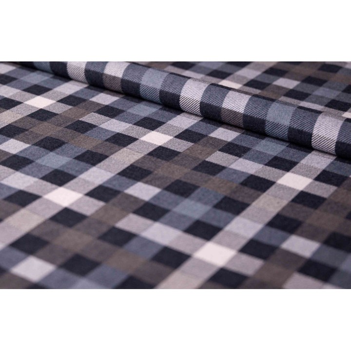 Flanela szaro-czarno-biała 170 g/m² – kratka, bawełna 100%