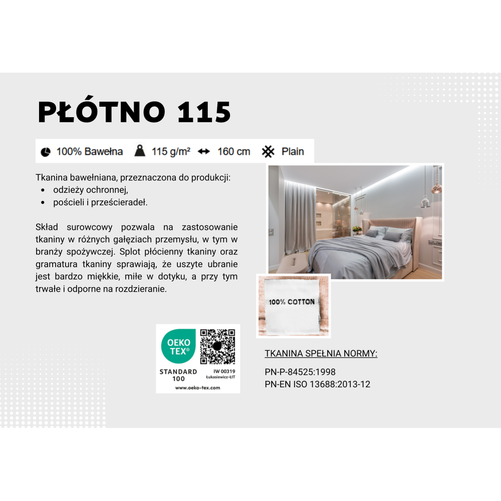 Płótno 115 – tkanina bawełniana 100%, 115 g/m², szerokość 160 cm